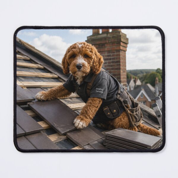 Item preview, Cockapoo Roofer at Work, Roofing Services designed and sold by Paul Thompson Photography.