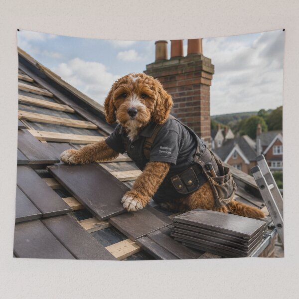 Item preview, Cockapoo Roofer at Work, Roofing Services designed and sold by Paul Thompson Photography.