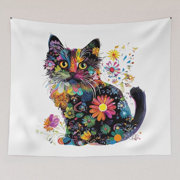 Item preview, Colorful Floral Cat – Whimsical Botanical Garden Feline ? TeePublic Description designed and sold by Awarrie.