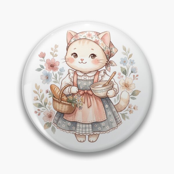 Item preview, Kawaii Cottagecore Cat Baker: Fresh Bread & Flowers designed and sold by CuteKats.