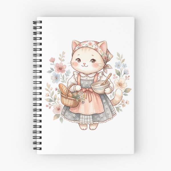 Item preview, Kawaii Cottagecore Cat Baker: Fresh Bread & Flowers designed and sold by CuteKats.