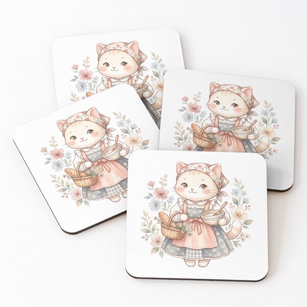 Item preview, Kawaii Cottagecore Cat Baker: Fresh Bread & Flowers designed and sold by CuteKats.