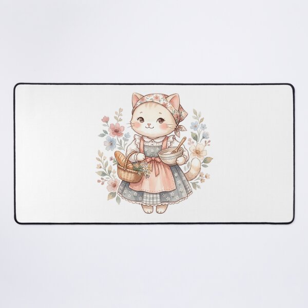 Item preview, Kawaii Cottagecore Cat Baker: Fresh Bread & Flowers designed and sold by CuteKats.