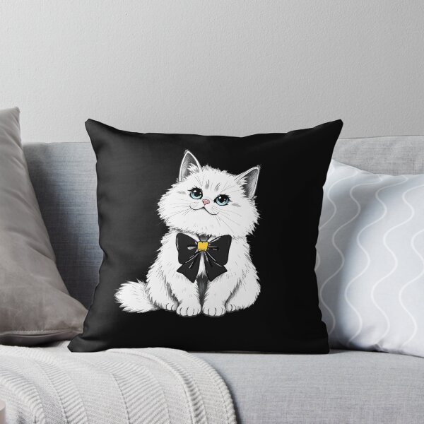 Item preview, Cute Fluffy White Kitten with Black Bow Coquette Cat Art designed and sold by VibeShift Studio.