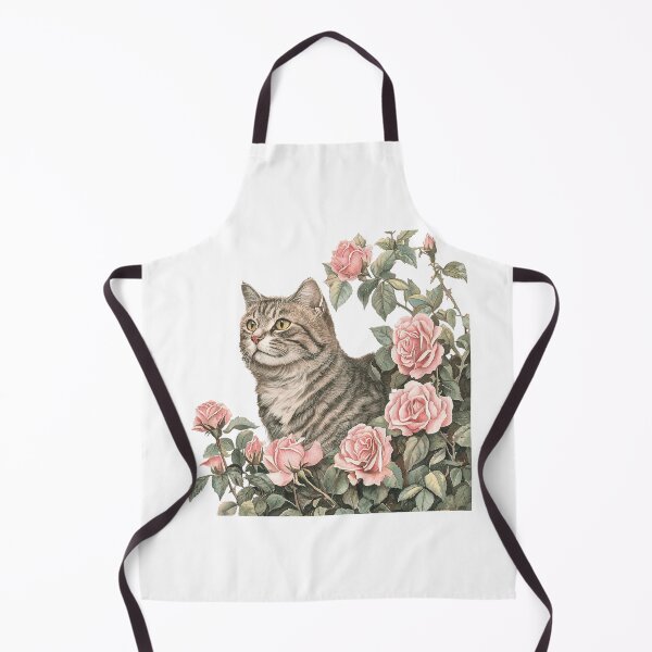 Item preview, Vintage Tabby Cat Among Pink Roses – Botanical Cat Garden 15 Tags: designed and sold by Awarrie.