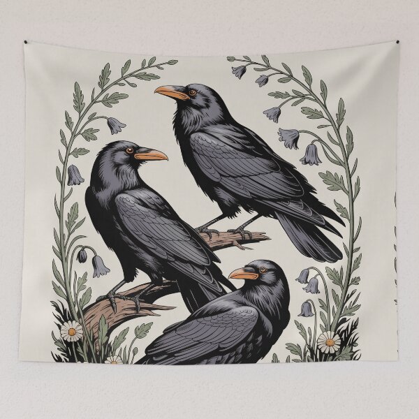 Item preview, Three Ravens Botanical Illustration Wall Art designed and sold by NuvoraNest.