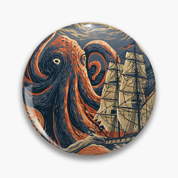 Item preview, Japanese Ukiyo-e Kraken Lighthouse Linocut Woodcut Ocean Adventure Art designed and sold by GrinGalore.