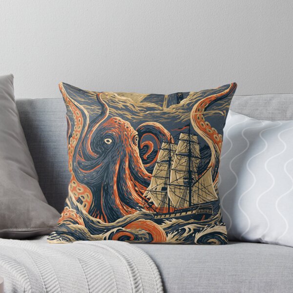 Artikelvorschau, Japanische Ukiyo-e-Kunst: Kraken-Leuchtturm (Linolschnitt, Holzschnitt, Ozeanabenteuer) entworfen und verkauft von GrinGalore.