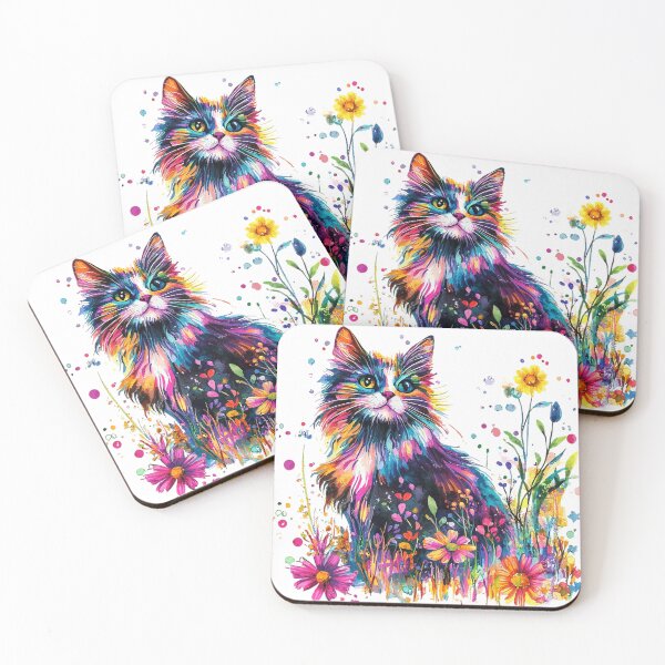 Item preview, Colorful Floral Rainbow Cat – Vibrant Watercolor Cat Art designed and sold by Awarrie.