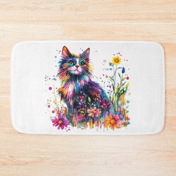 Item preview, Colorful Floral Rainbow Cat – Vibrant Watercolor Cat Art designed and sold by Awarrie.