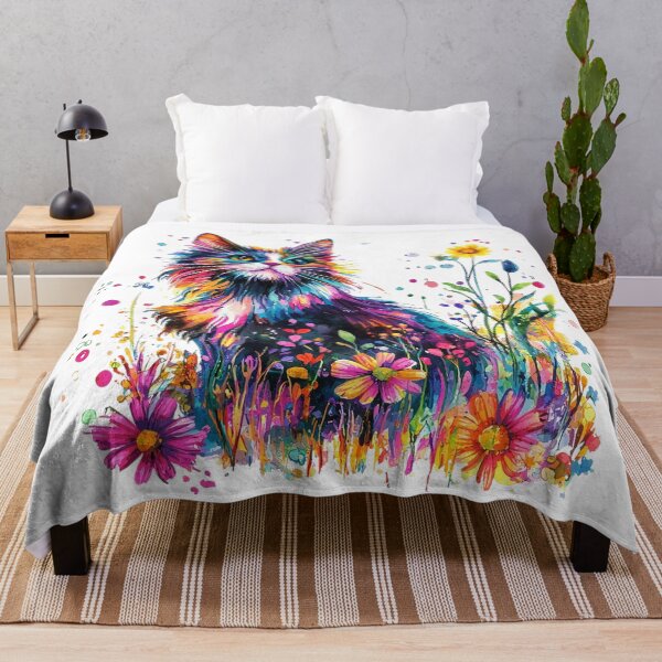 Item preview, Colorful Floral Rainbow Cat – Vibrant Watercolor Cat Art designed and sold by Awarrie.
