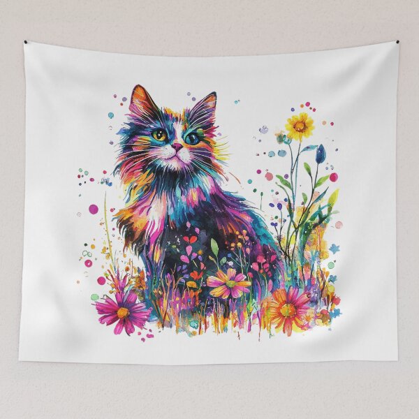 Item preview, Colorful Floral Rainbow Cat – Vibrant Watercolor Cat Art designed and sold by Awarrie.