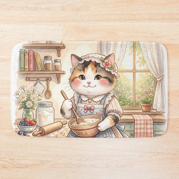 Item preview, Cozy Cottagecore Calico Cat Kitchen: Watercolor Baking designed and sold by CuteKats.