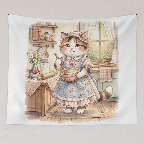 Item preview, Cozy Cottagecore Calico Cat Kitchen: Watercolor Baking designed and sold by CuteKats.