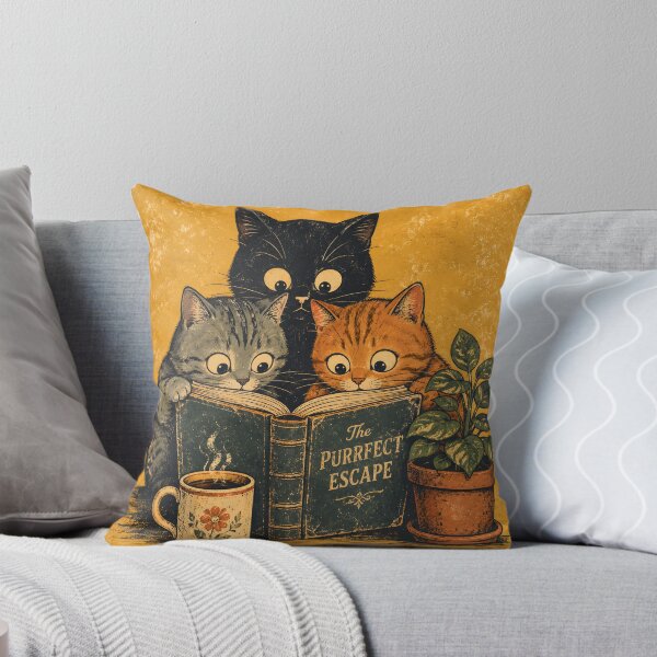 Item preview, Curious Reading Cats, Book Lover Cats, Vintage Top, Reader Gift designed and sold by CanvasKitchen.