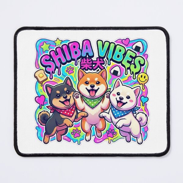 Item preview, Neon Shiba Vibes! Triple Dog Jump Art designed and sold by Shiba&Friends_Studio_by_Mintriel.