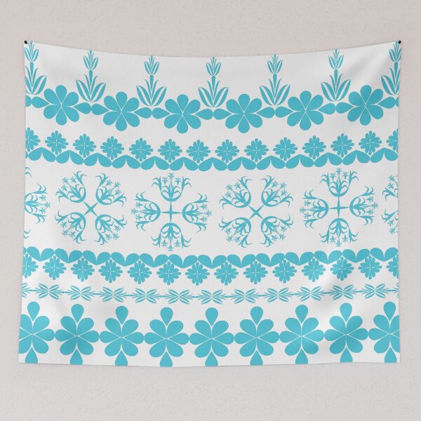 Item preview, Aqua Blue Ornamental Floral Border Pattern with Geometric Flower Motifs, Decorative Vector Design designed and sold by Ei-Ei.