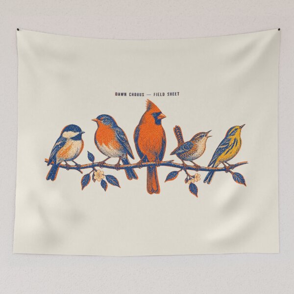 Item preview, Dawn Chorus Songbirds Two-Color Risograph Field Sheet designed and sold by Czajnikolandia.