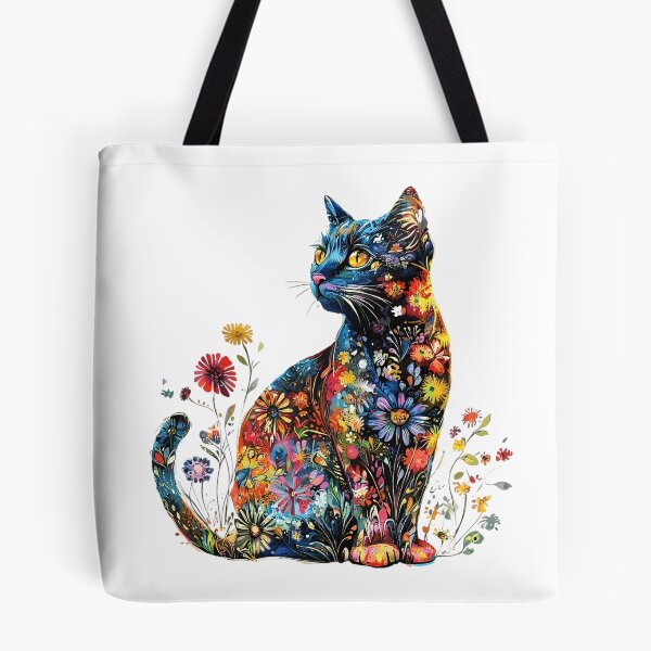 Item preview, Colorful Floral Cat – Vibrant Boho Botanical Cat Art designed and sold by Awarrie.