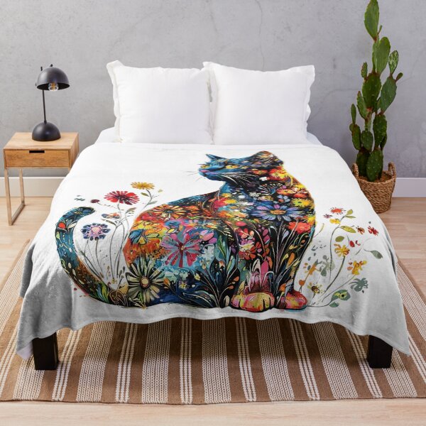 Item preview, Colorful Floral Cat – Vibrant Boho Botanical Cat Art designed and sold by Awarrie.