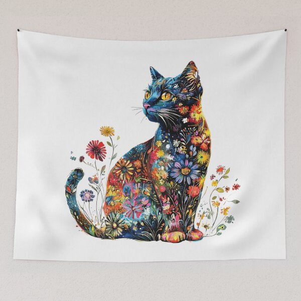 Item preview,  Colorful Floral Cat – Vibrant Boho Botanical Cat Art designed and sold by Awarrie.