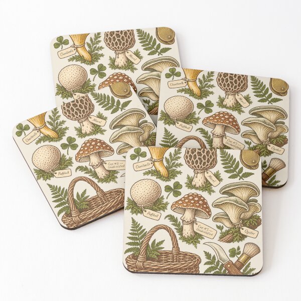Item preview, Mushroom Forager's Kit Hand Carved Linocut Illustration designed and sold by Czajnikolandia.