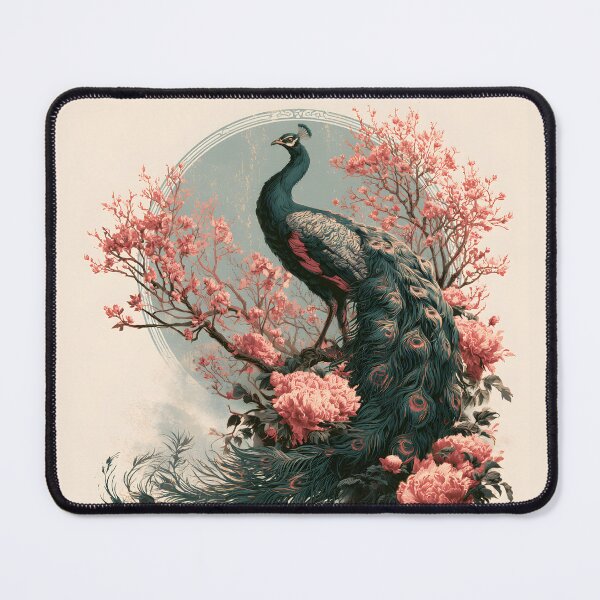 Item preview, Japanese Ukiyo-e Peacock Peony Linocut Woodblock Print Art designed and sold by GrinGalore.