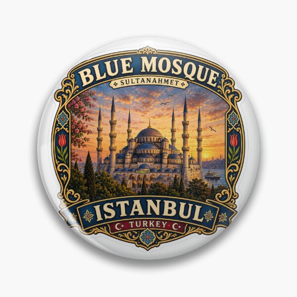 Item preview, Blue Mosque Istanbul Vintage Travel Badge | Sultanahmet Turkey Landmark Sticker designed and sold by DreamPaw Studio.