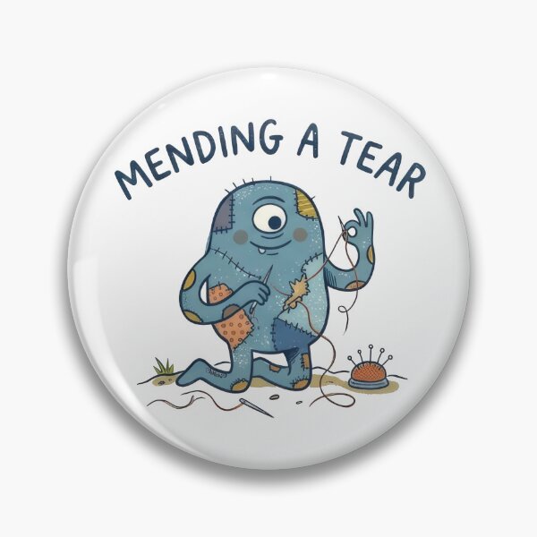 Item preview, Mending a Tear - Cute Naive Creature Sewing Himself designed and sold by TontikDesign.