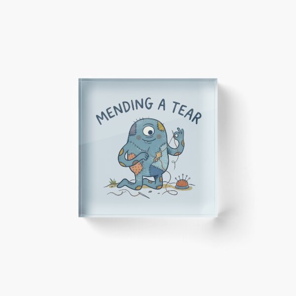 Item preview, Mending a Tear - Cute Naive Creature Sewing Himself designed and sold by TontikDesign.