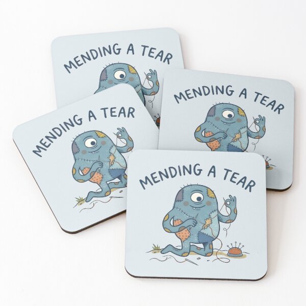 Item preview, Mending a Tear - Cute Naive Creature Sewing Himself designed and sold by TontikDesign.