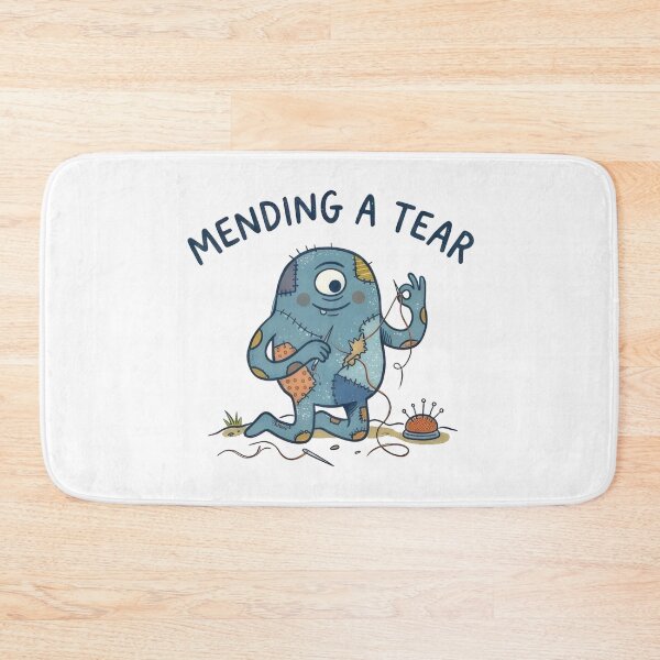 Item preview, Mending a Tear - Cute Naive Creature Sewing Himself designed and sold by TontikDesign.