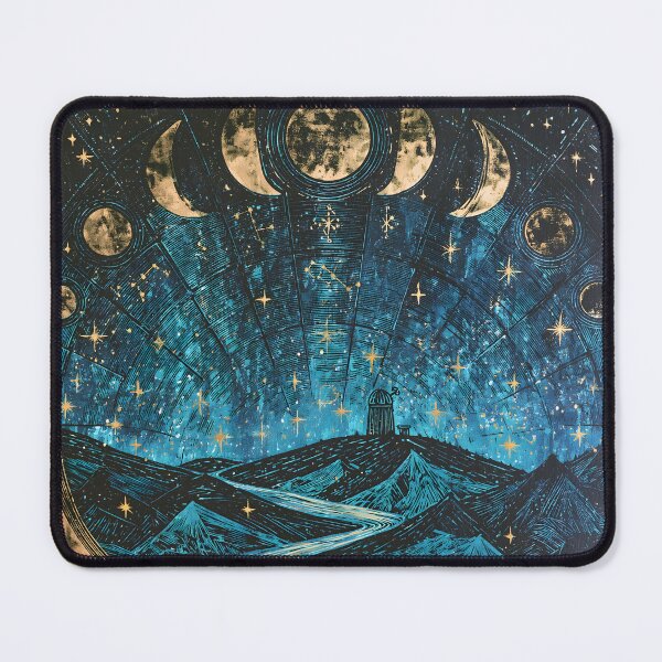Item preview, Celestial Moon Phases Lighthouse Mystical Linocut Night Sky Woodcut Art designed and sold by GrinGalore.