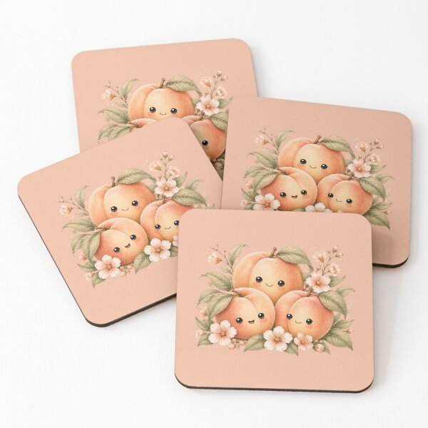 Item preview, Kawaii Peach Besties Illustration – Cute Fuzzy Fruit Trio Design Art designed and sold by MagicMakerPh.