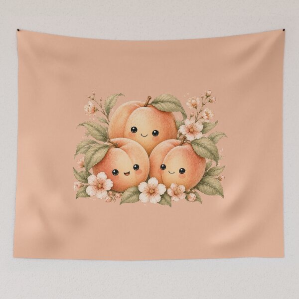 Item preview, Kawaii Peach Besties Illustration – Cute Fuzzy Fruit Trio Design Art designed and sold by MagicMakerPh.