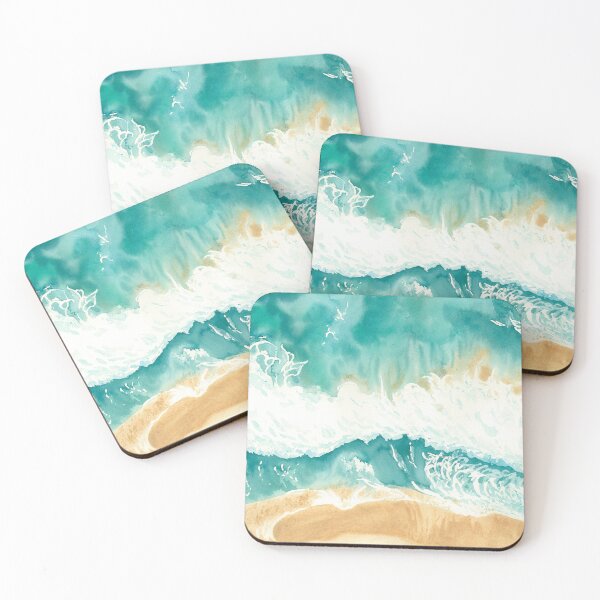 Item preview, Watercolor painting of a wave on the beach, aerial view by drone designed and sold by Anais-Mrn.