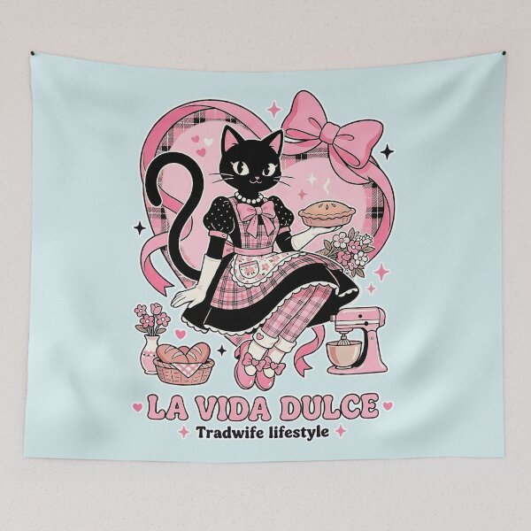 Item preview, Pink Retro Black Cat Baker: La Vida Dulce Tradwife Lifestyle designed and sold by CuteKats.