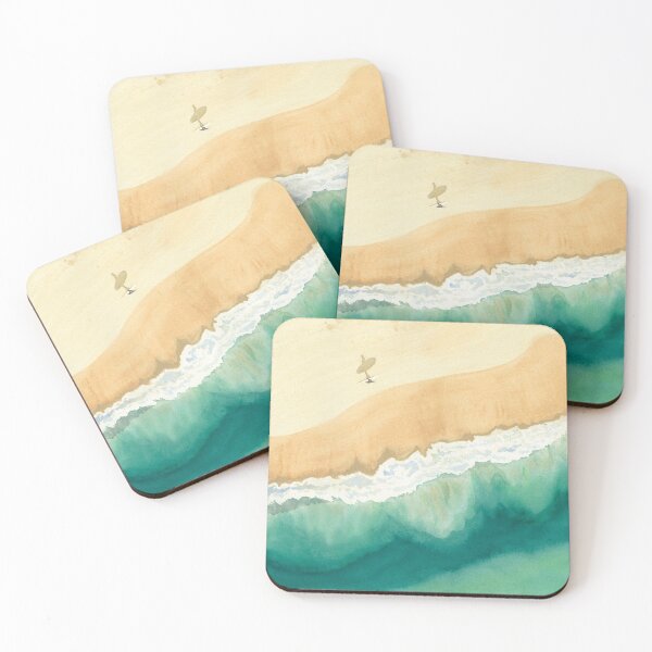 Item preview, Watercolor aerial view of the ocean from a drone, of a surfer along the Atlantic coast designed and sold by Anais-Mrn.