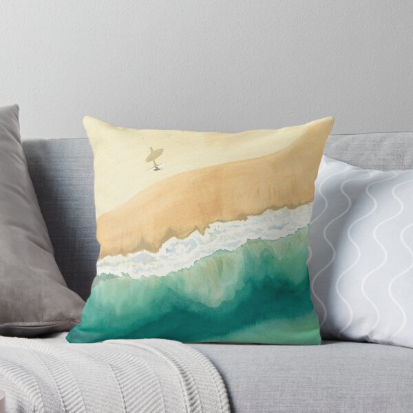 Item preview, Watercolor aerial view of the ocean from a drone, of a surfer along the Atlantic coast designed and sold by Anais-Mrn.