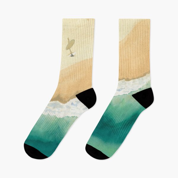 Item preview, Watercolor aerial view of the ocean from a drone, of a surfer along the Atlantic coast designed and sold by Anais-Mrn.