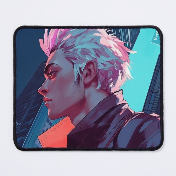 Item preview, White Haired Man Beneath Neon Towers designed and sold by DavideXyz.