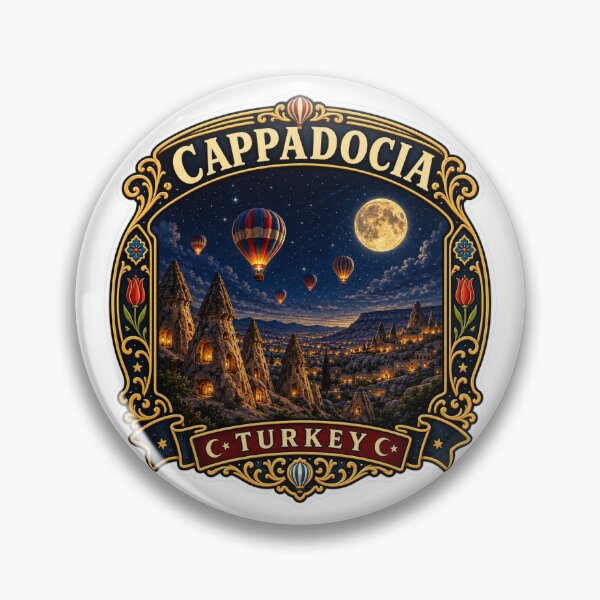 Item preview, Cappadocia Moonlight Vintage Travel Badge | Hot Air Balloon Turkey Sticker designed and sold by DreamPaw Studio.