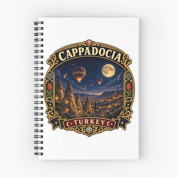 Item preview, Cappadocia Moonlight Vintage Travel Badge | Hot Air Balloon Turkey Sticker designed and sold by DreamPaw Studio.