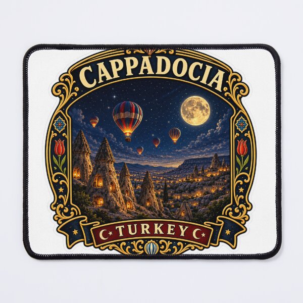 Item preview, Cappadocia Moonlight Vintage Travel Badge | Hot Air Balloon Turkey Sticker designed and sold by DreamPaw Studio.