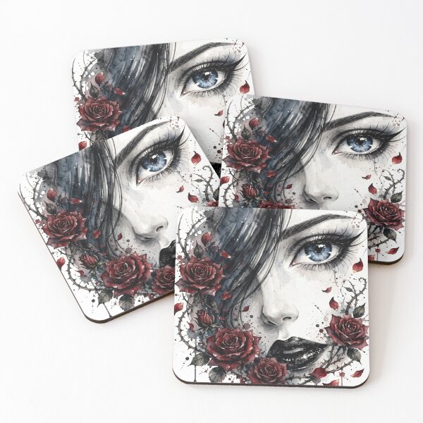 Item preview, THORN ROSE Blue Eye - Blood Ink Goth Anime Girl - Dark Rose Wall Art designed and sold by MAISON SYLVIE.