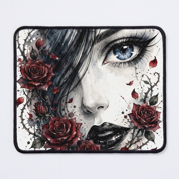 Item preview, THORN ROSE Blue Eye - Blood Ink Goth Anime Girl - Dark Rose Wall Art designed and sold by MAISON SYLVIE.