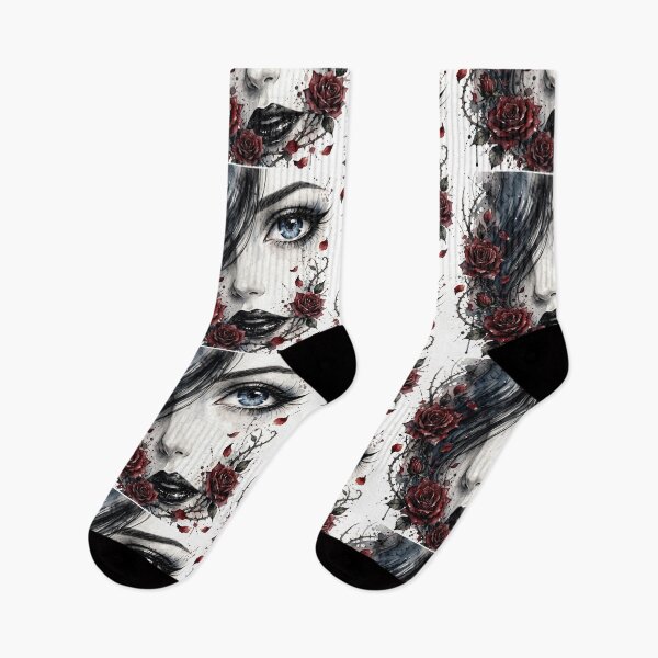 Item preview, THORN ROSE Blue Eye - Blood Ink Goth Anime Girl - Dark Rose Wall Art designed and sold by MAISON SYLVIE.