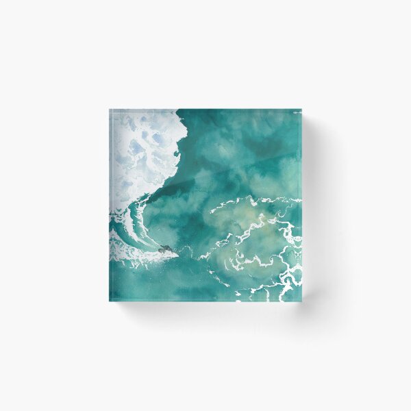 Item preview, Hand-painted watercolor aerial view of a surfer riding a large emerald green wave, taken by drone designed and sold by Anais-Mrn.
