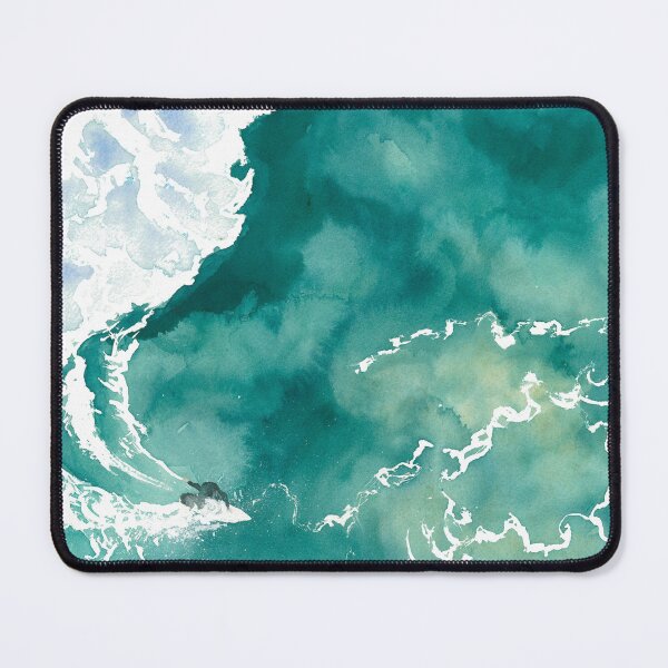 Item preview, Hand-painted watercolor aerial view of a surfer riding a large emerald green wave, taken by drone designed and sold by Anais-Mrn.