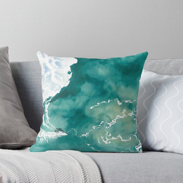 Item preview, Hand-painted watercolor aerial view of a surfer riding a large emerald green wave, taken by drone designed and sold by Anais-Mrn.